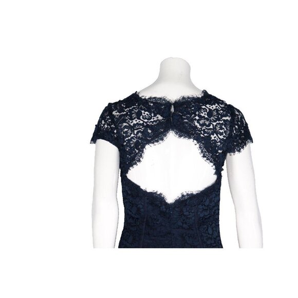 Monique Lhuillier ML Women Size US6 Small Navy Blue Short Knee Length Lace Dress - Picture 5 of 10